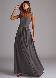 Azazie Calianna Bridesmaid Dresses Steel Grey A-Line Off the Shoulder Chiffon Convertible Dress image3