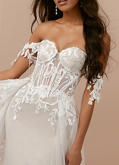 Azazie Evergarden Abiti da Sposa Abito A-Line in Tulle Lustrini Diamante Bianco Sabbia image8