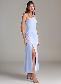 Azazie Eren 신부 들러리 드레스 인어 한쪽 어깨 쉬폰 발목 길이 드레스 image4