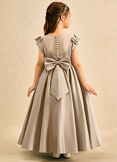 Azazie Toffee Abiti da Ragazza di Fiori Abito Stile Principessa in Raso Opaco Fiocco Taupe image1