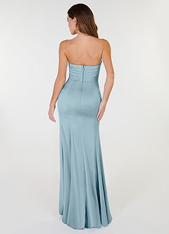 Azazie Yola Vestidos de madrinha de casamento Vestido Azul Temperamental de Cetim elástico de Bainha com Decote em V Plissado image5