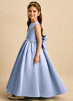 Azazie Daisies Flower Girl Dresses Ice Ball-Gown Bow Matte Satin Dress image4