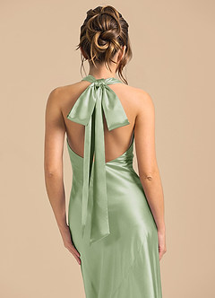 Azazie Velli 신부 들러리 드레스 쉬스 하이넥 메탈릭 새틴 바닥 길이 드레스 image6