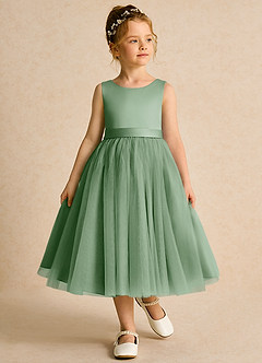 Azazie Pear Flower Girl Dresses Matcha Ball-Gown Bow Tulle Dress image4
