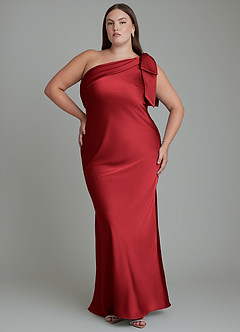 Azazie Yuanna Bridesmaid Dresses Scarlet Mermaid One Shoulder Stretch Satin Dress image8