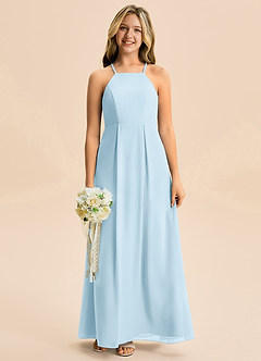 Azazie Farrah Junior Sky Blue A-Line Pleated Chiffon Dress image3