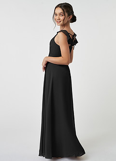 Azazie Amada Junior Abito A-Line in Chiffon Increspato Nero image4