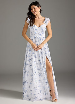 Azazie Nalin Brautjungfernkleider A-Linie Gestreift Chiffon Kleid Blaues Cottage Blumen image3