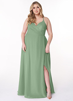 Azazie Davis Bridesmaid Dresses Matcha A-Line V-Neck Chiffon Dress image7