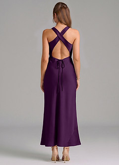 Azazie Evadne Vestidos de damas de honor Vestido de Uva de Satén Elástico de Corte Recto con Plisado image5