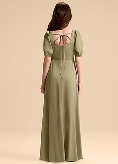 Azazie Briar Junior Moss Green A-Line Bow Stretch Satin Dress image2