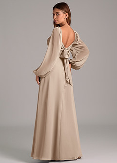 Azazie Annistyn Bridesmaid Dresses Taupe A-Line Long Sleeve Chiffon Dress image2