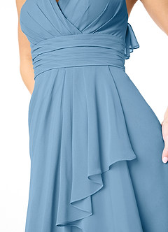 Azazie Aviv Jurken voor bruidsmeisjes Jurk van Chiffon met A-Lijn Geplooid Staal Blauw image4