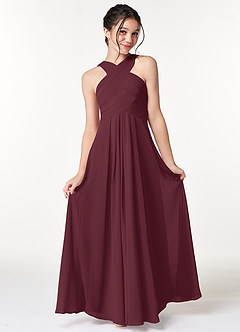 Azazie Kaleigh Junior Robe Trapèze en Mousseline de soie Plissée Cabernet image4