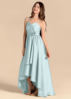 Azazie Catalina Junior Abito A-Line in Raso Elasticizzato Scollo a Cuore Sea Glass image7