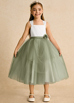 Azazie Bonny Abiti da Ragazza di Fiori Abito Principessa in Tulle Plissettato Avorio Pistacchio image7