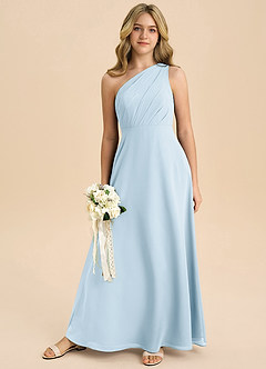 Azazie Phaedra Junior Robe Trapèze en Mousseline de soie Plissée Bleu Ciel image8