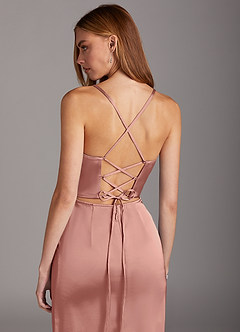 Azazie Brookelle Bridesmaid Dresses Rosette Sheath Sweetheart Corset Stretch Satin Dress image6