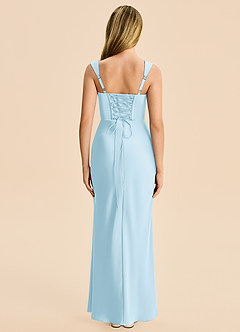 Azazie Agustina Junior Sky Blue Sheath Pleated Stretch Satin Dress image2