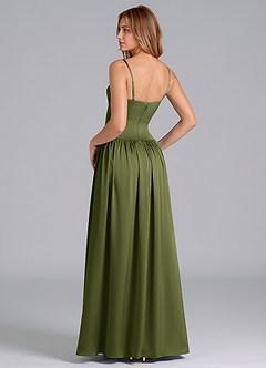 Azazie Kirby Venta Final Vestido de Oliva de Satén Elástico de Corte en A image5