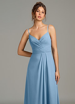 Azazie Sherah Bridesmaid Dresses Steel Blue A-Line Pleated Chiffon Dress image2