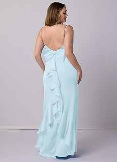 Barbie ♥ Azazie Bridesmaid Dresses Sky Blue Mermaid Bow Stretch Satin Dress image6
