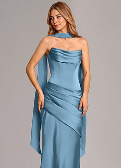 Azazie Pelagia Brautjungfernkleider Wandelbar Meerjungfrau-Linie Korsett Stretch-Satin Kleid Stahlblau image5