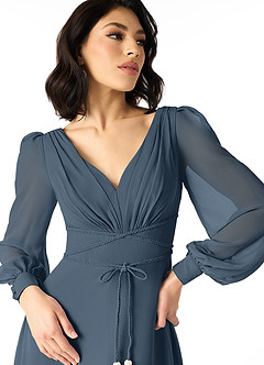 Azazie Sage Final Sale Neptune A-Line Long Sleeve Chiffon Dress image4