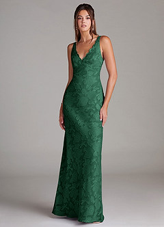 Azazie Tianna Brudtärnklänningar Klä av Tubklänning i Blommig Utbrändhet Spets Mörkgrön image1