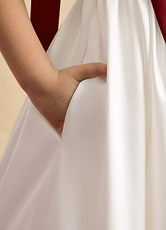 Azazie Stacie Jurken voor bloemenmeisjes A-Lijn Jurk van Mat Satijn Boog Ivoor Bordeaux image6