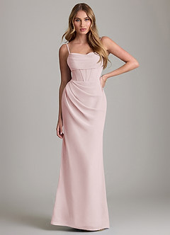 Azazie Mai Vestidos de damas de honor Vestido de Rosa Rubor de Gasa de Corte Recto con Plisado image1