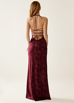 Angena Wine Jacquard Open Back Summer Dress image2