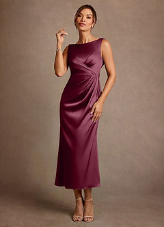 Azazie Mazhe 신부의 어머니 드레스 A라인 주름진 스트레치 새틴 티 길이 드레스 image1