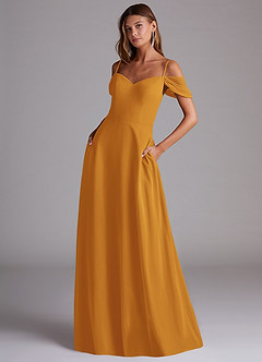 Azazie Marley Jurken voor bruidsmeisjes Converteerbaar Jurk van Chiffon met A-Lijn Off the Shoulder Boterbabbelaar image1