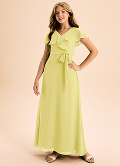 Azazie Lainey Junior Abito A-Line in Chiffon Con Tasche Sorbetto Al Limone image5