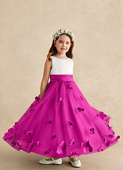 Azazie Vi Flower Girl Dresses Fuchsia A-Line Sleeveless Tulle Dress image8