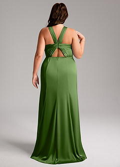 Azazie Rue Vestidos de damas de honor Vestido de Albahaca de Satén Elástico de Corte Sirena con Plisado image9
