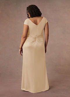 Azazie Roya Mother of the Bride Dresses Champagne Mermaid V-Neck Pleated Mesh Dress image10