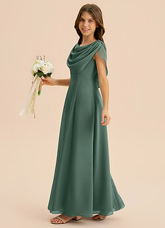 Azazie Lambie Junior Sea Moss A-Line Pleated Chiffon Dress image4