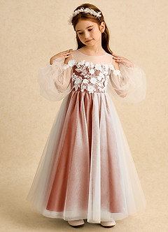 Azazie Zimi Flower Girl Dresses Burnt Orange Ball-Gown Sweetheart Neckline Tulle Dress image3