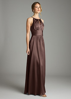 Azazie Bonnie Bridesmaid Dresses Ganache A-Line Pleated Stretch Satin Dress image4