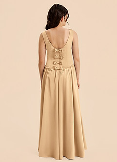 Azazie Drew Junior Gold A-Line Pleated Stretch Satin Dress image2