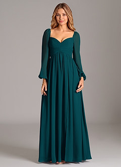 Azazie Alia Bridesmaid Dresses Pine A-Line Long Sleeve Chiffon Dress image7