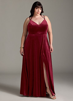 Azazie Sora Bridesmaid Dresses Burgundy A-Line Halter Bow Velvet Dress image10