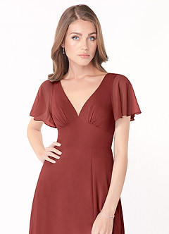 Azazie Kimber Abiti da Damigella Abito A-Line in Chiffon con Maniche a Volant Terracotta image6