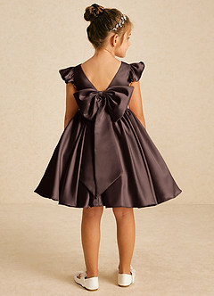 Azazie Tootsie Flower Girl Dresses Ganache A-Line Bow Matte Satin Dress image2