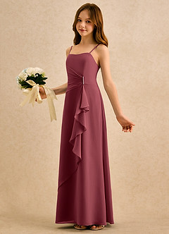 Azazie lolly Girls Formal Robe Demoiselle D'honneur Fillette Robe Trapèze en Mousseline de soie Plissée Merlot image1