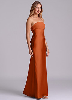 Azazie Ailanie Brudtärnklänningar Klä av Tubklänning i Stretch Satin Axelbandslös Bränd Apelsin image4