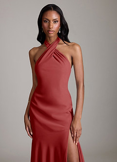 Azazie Lorena Bridesmaid Dresses Rust Mermaid Pleated Chiffon Dress image5