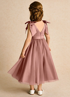Azazie Serene Abiti da Ragazza di Fiori Abito Principessa in Raso Opaco Fiocco Cedro Rosa image3